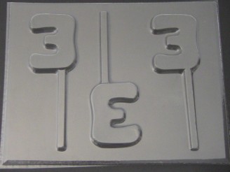 8013 Number Three Chocolate or Hard Candy Lollipop Mold